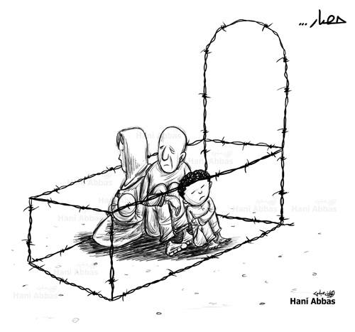 Syria - Cartoons - Family in a barbed wire grave